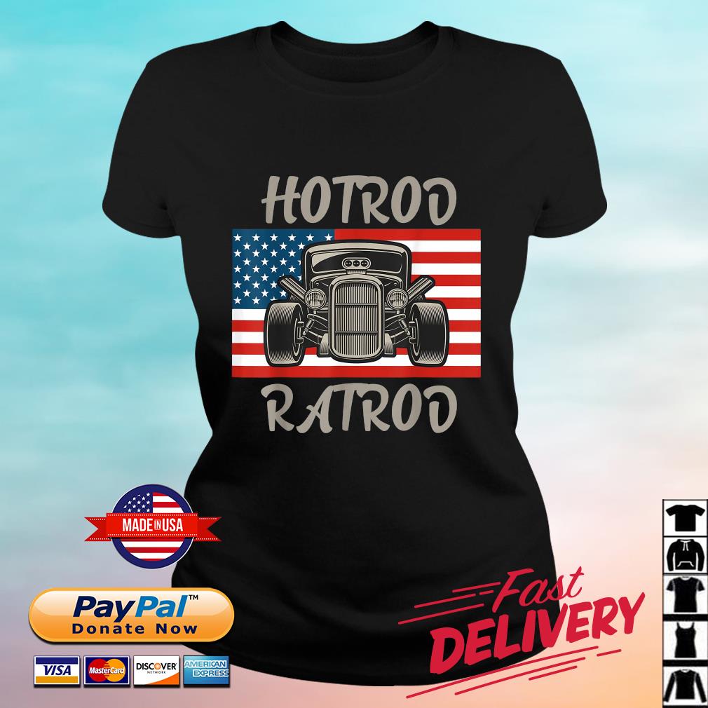 Hot Rod Muscle American Flag Antique Shirt ladies